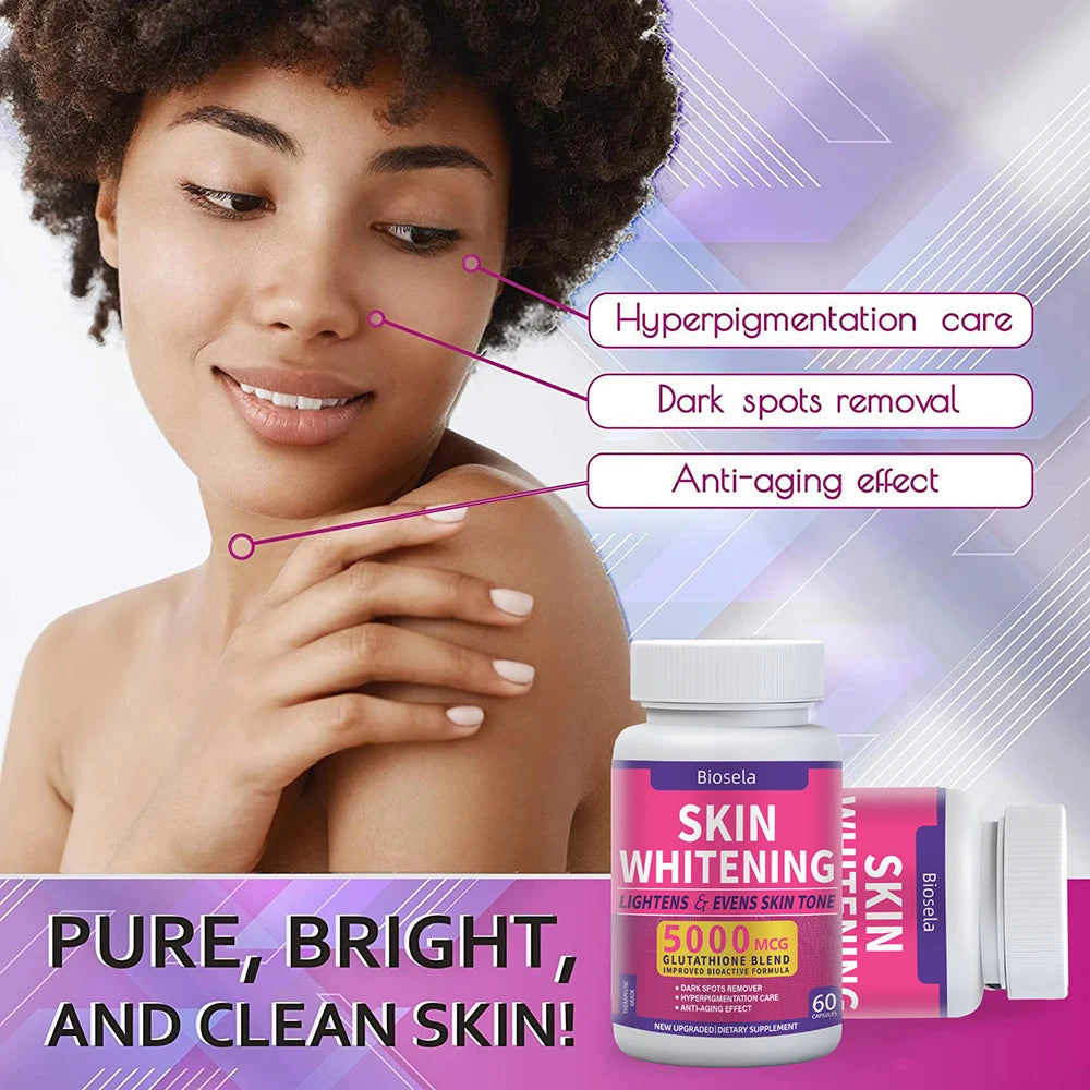 Glutathione Whitening Pills Dark Spots & Acne Scar Remover 5000mcg Vegan Skin Bleaching Pills with Anti-Aging & Antioxidant