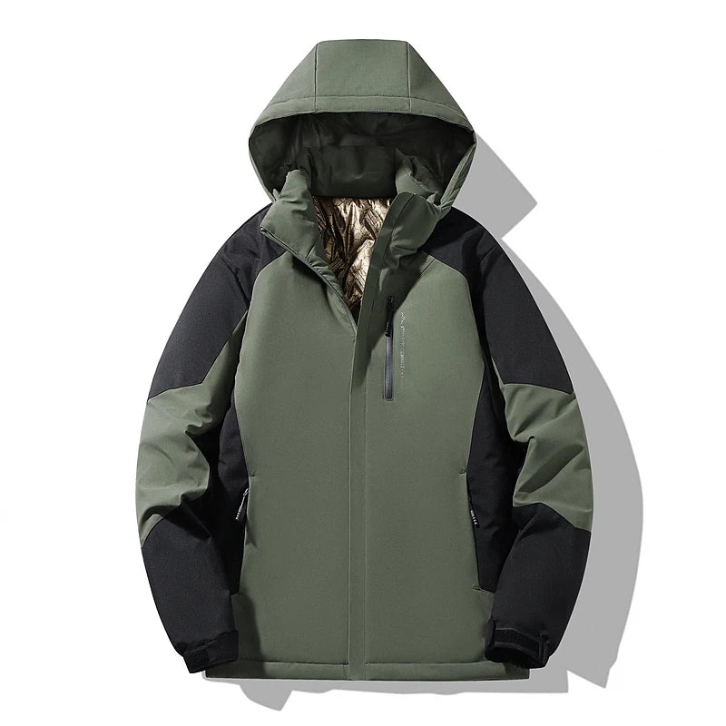 Autumn And Winter Outdoor Graphene Couple Style Lock-Iin And Warm Fashion Casual Simple Contrast Color Hooded Cotton Coat