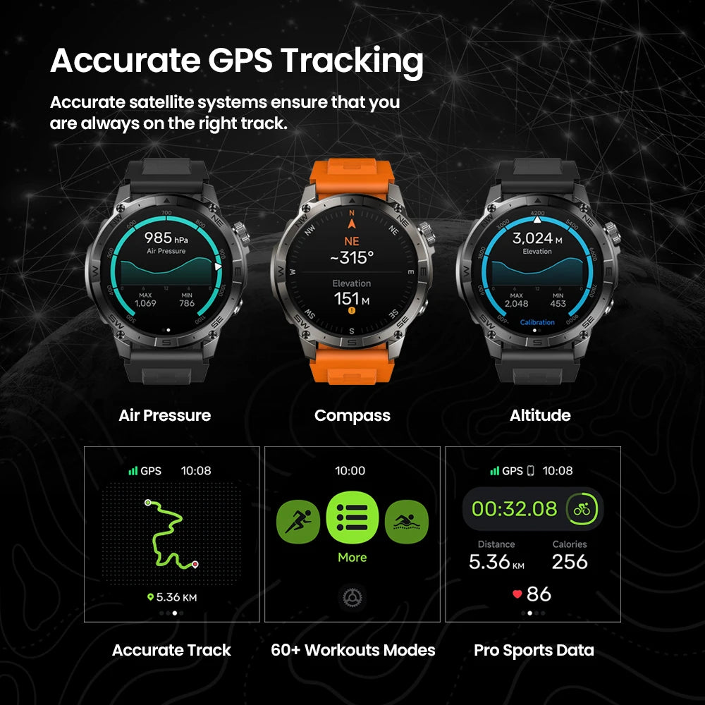 Zeblaze Stratos 2 Plus GPS Sports Smart Watch Built-in Compass Barometric Altimeter 1.43'' AMOLED Display Voice Call Smartwatch