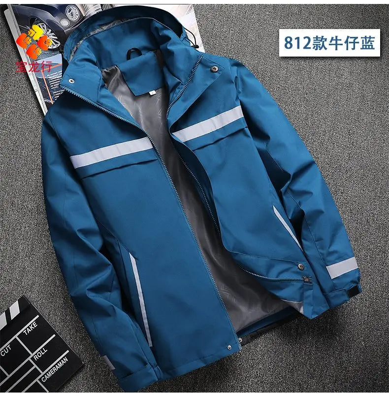 Waterproof Abrasion Resistant Windbreaker, Light Reflective Hooded Jacket for Outdoor Work