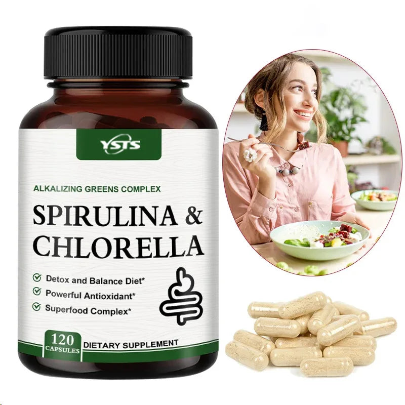 Spirulina Chlorella Supplement - Supports Liver, Kidney And Intestinal Detoxification, Energy, Digestion, Antioxidant