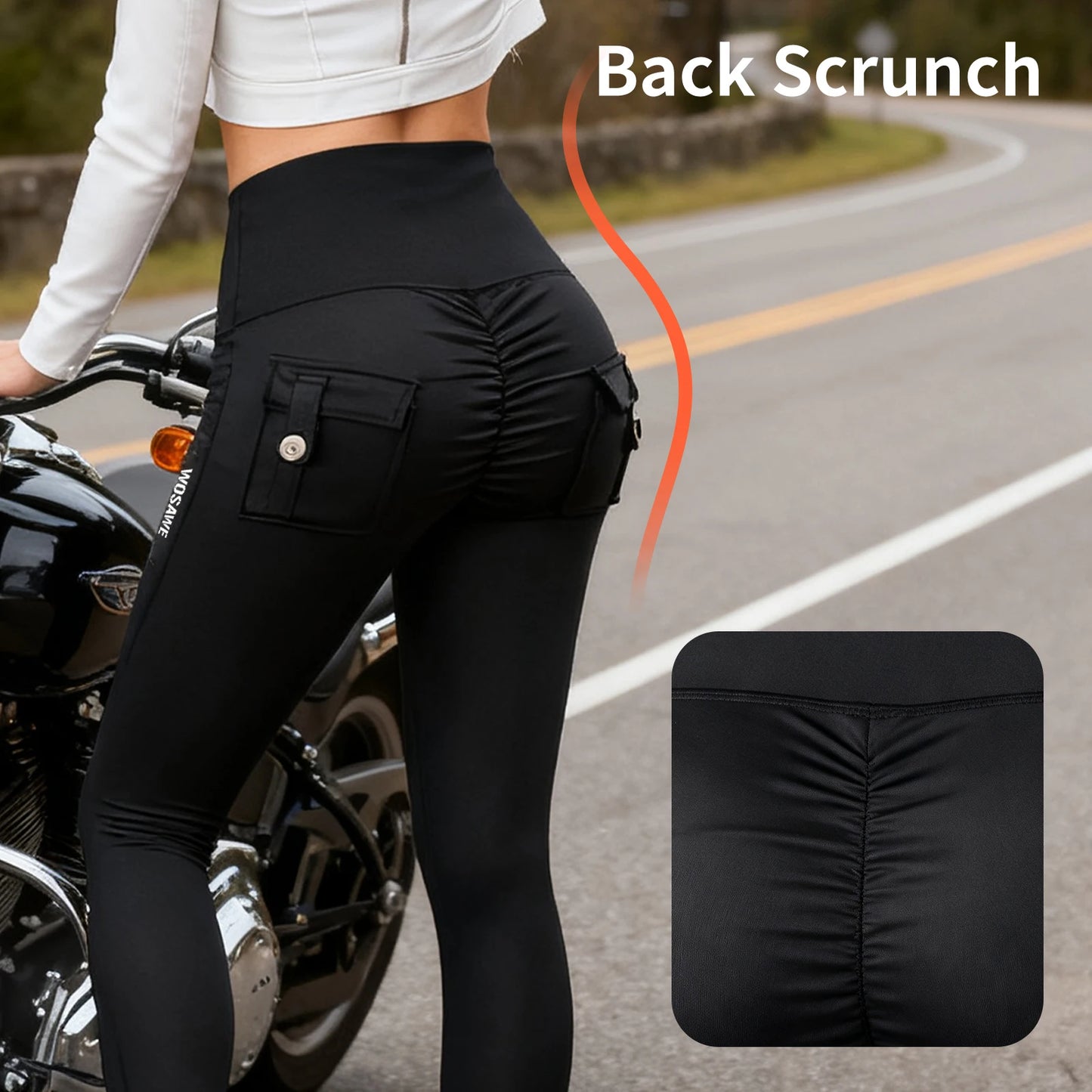 WOSAWE Women Motorcycle Pants with CE Knee Pads Motocross High Waist Yoga Sport Leggings Gym Fitness Tights Casual Streetwear