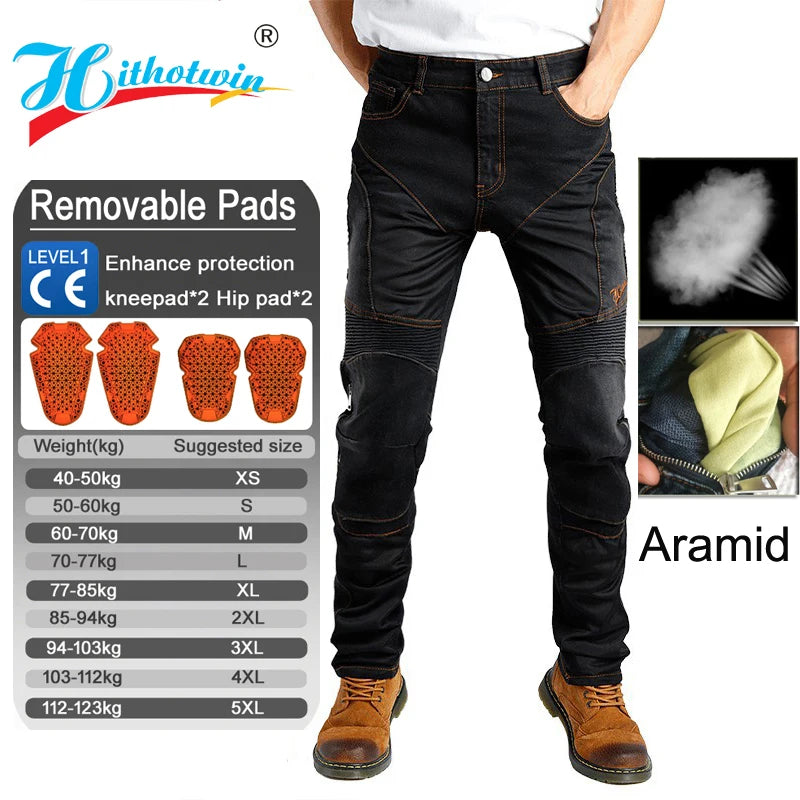 Kevlar Motorcycle Jeans Men Summer Riding Pants Blue Abrasion Resistant Windproof Dirt Bike Trousers Protective Gear