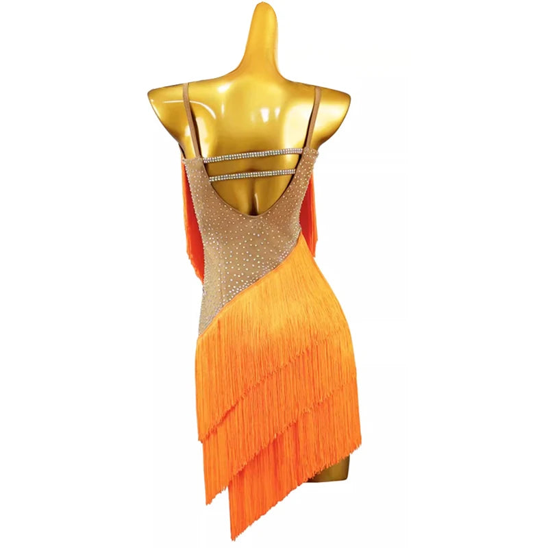 Fringe Latin Dance Dress for Women Competition Salsa Rumba Dancewear Costumes Sleeveless
