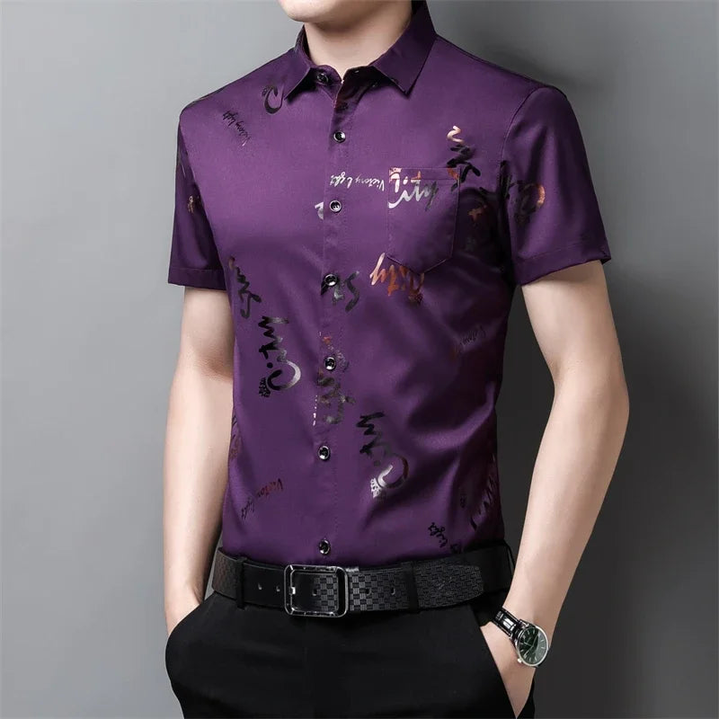 Men's Business Casual Short Sleeve Shirt New No Iron Wrinkle Resistant Top Easy Care Comfortable Fit for Office And Work