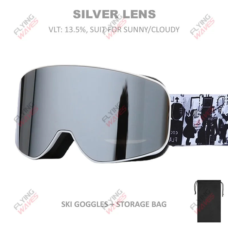 Kids Full REVO Coating OTG Ski Goggles Double-Layer Lens Anti-Fog Windproof UV Protection Snowboard Snow Glasses for Girls Boys