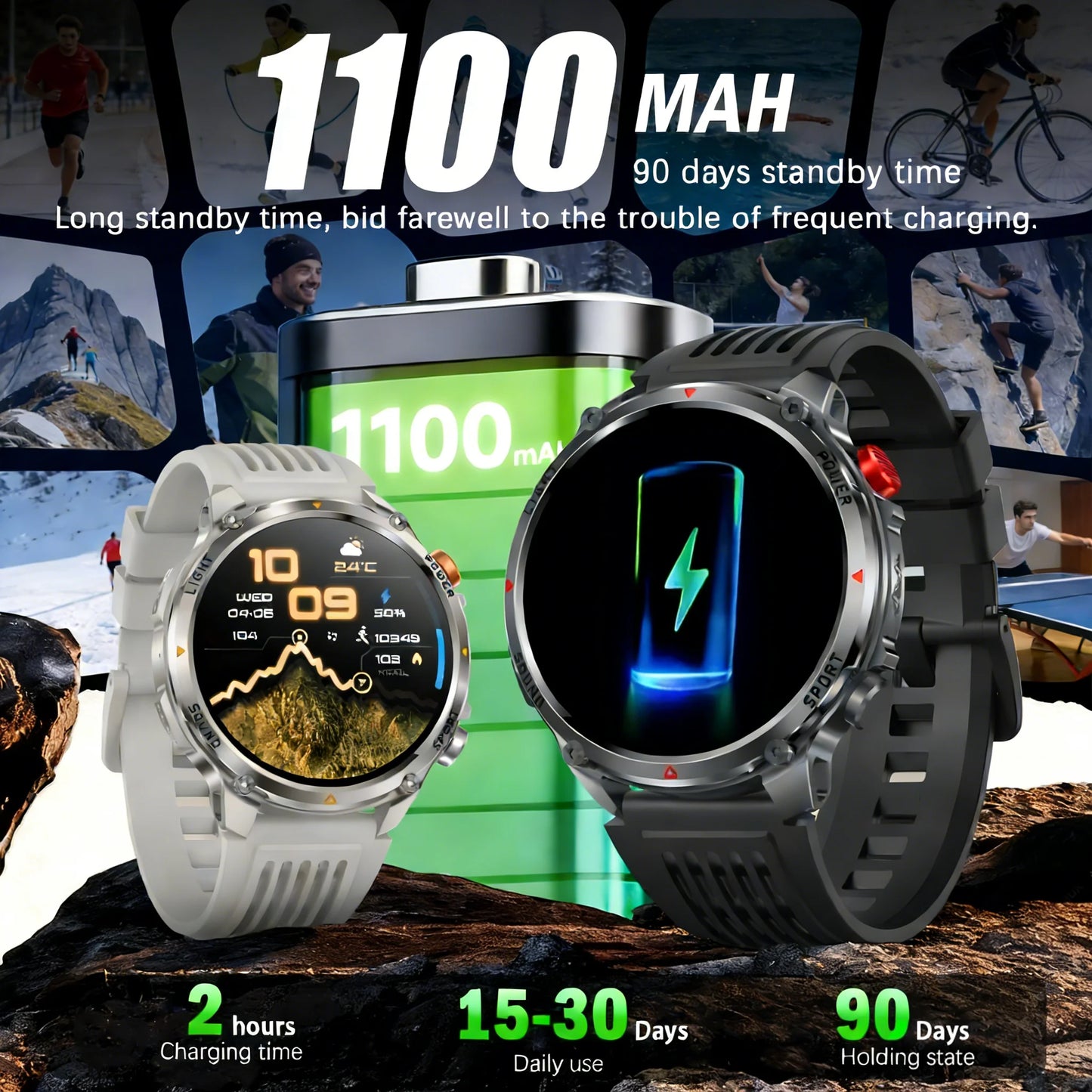 New T-Rex3 Ultra 1100mAh Battery Smart Watch GPS Track Compass IP69K Waterproof Sports tracker Outdoors Military Smartwatches