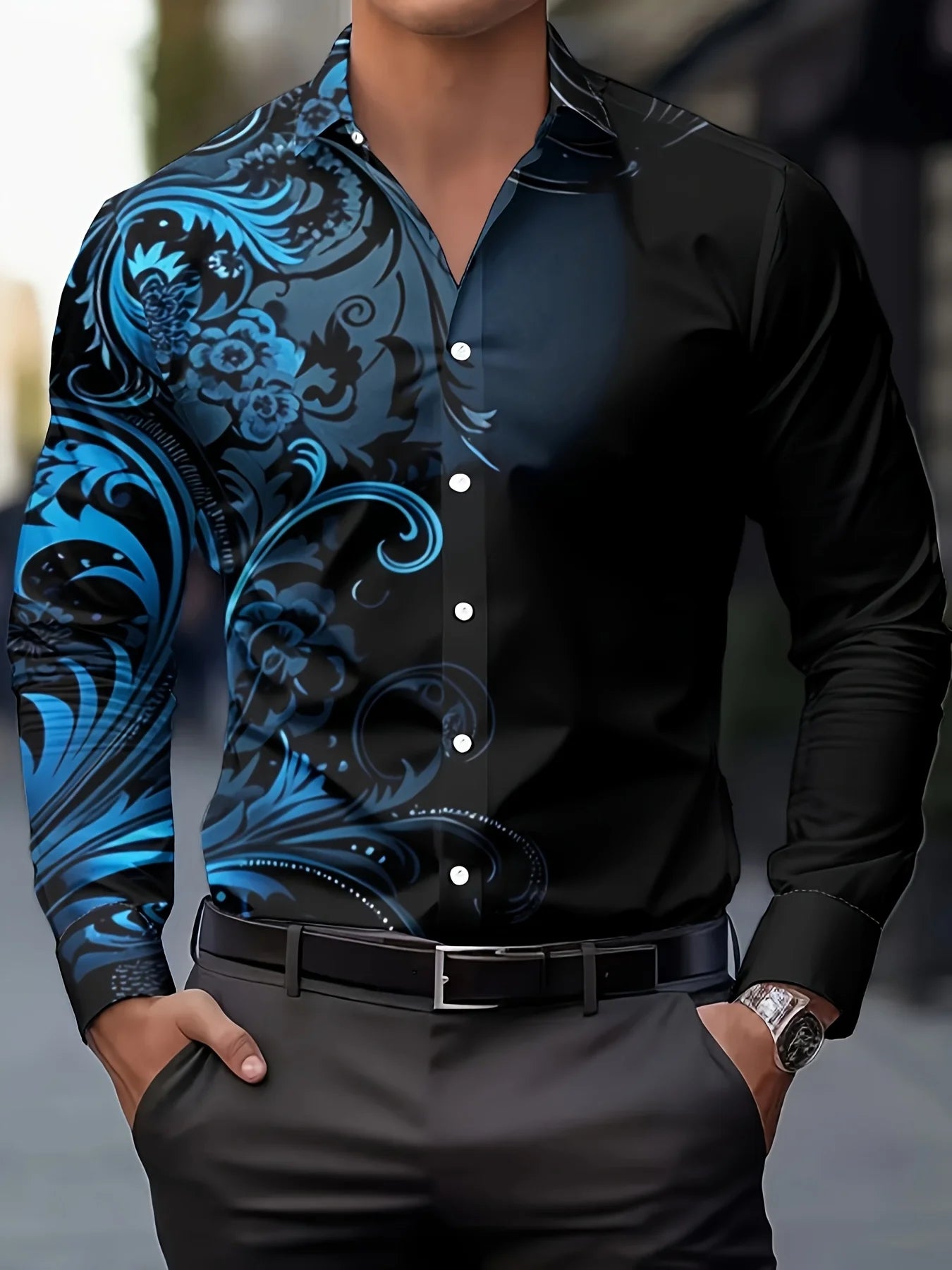 Men'S Stylish Red Floral Print Dress Shirt - Casual Long Sleeve Button-Up Design Spring Fashion Shirt Floral Print Shirt