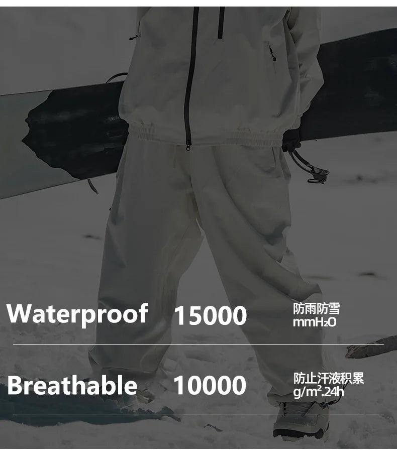 Gsou Snow 2025 Unisex Loose Fit Cargo Ski Pants - Waterproof Windproof Snowboard Trousers for Men & Women Winter Snow Gear