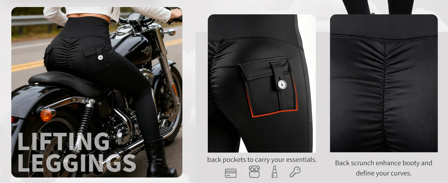 WOSAWE Women Motorcycle Pants with CE Knee Pads Motocross High Waist Yoga Sport Leggings Gym Fitness Tights Casual Streetwear
