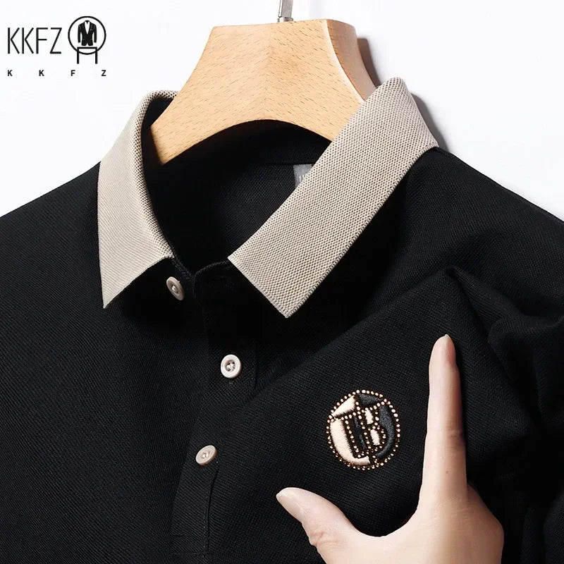 2024 Men's New Embroidered Cotton Business Leisure Short Sleeved POLO Shirt Fashion Short Sleeved Comfortable and Breathable Top
