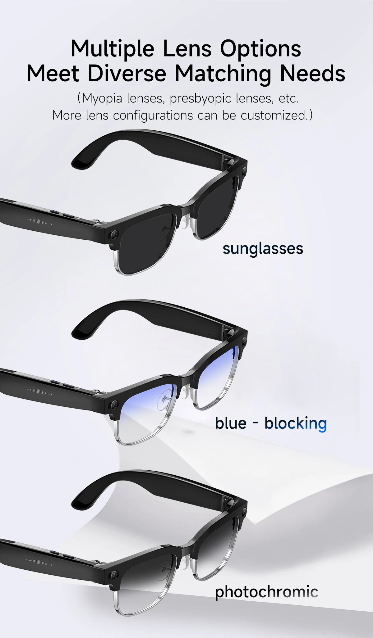 New 4K HD AI Smart Glasses 800w Pixel Multifunctional Camera Ultra Bluetooth Call Voice Assistant Music Player Smart Translation