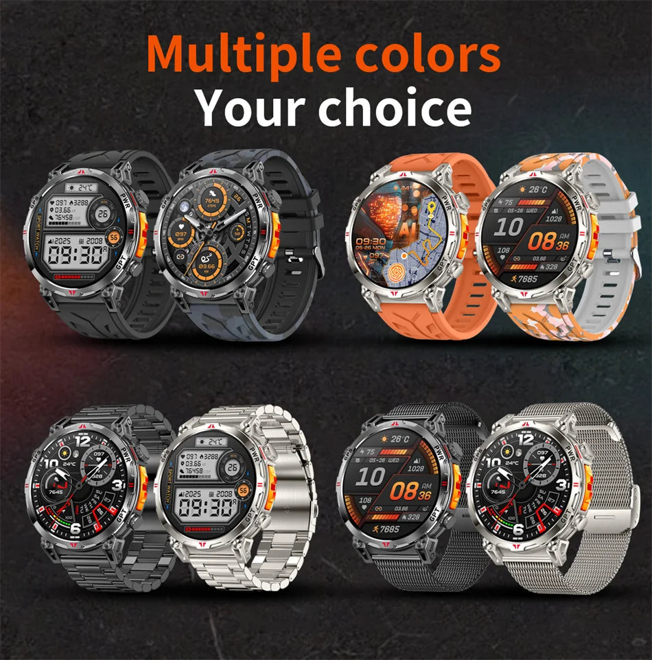 2026 New Outdoor Sports Smartwatch Men GPS Positioning 650mAh HD Call 1.56-inch AMOLED Screen Compass 5ATM Waterproof Watch Man