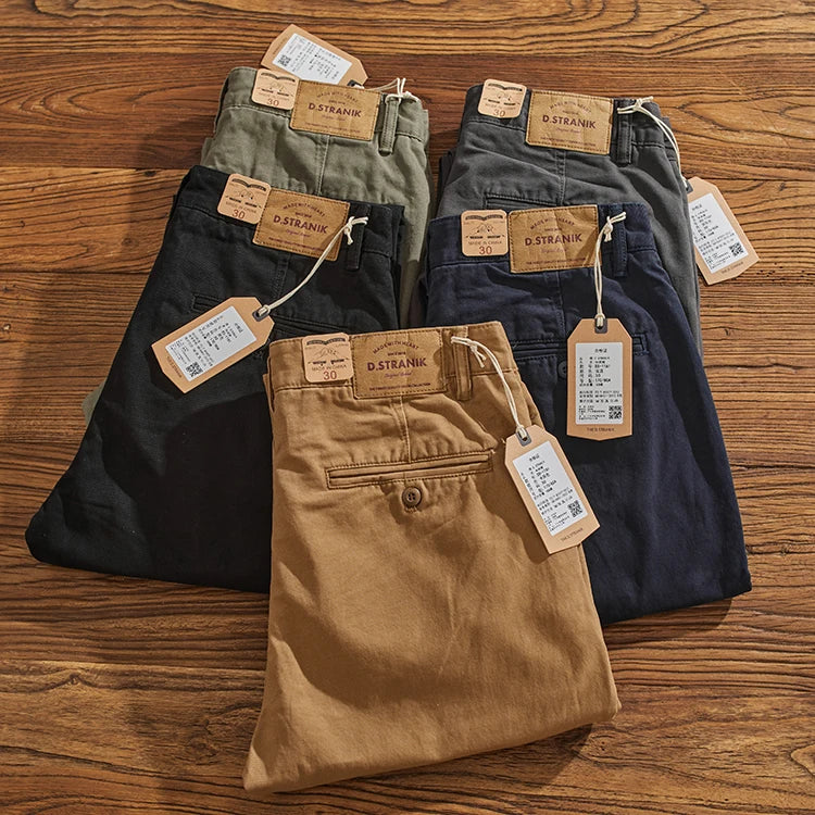 May Khaki American retro simple cargo pants men's heavy chino casual pants straight leg all matching tapered pants