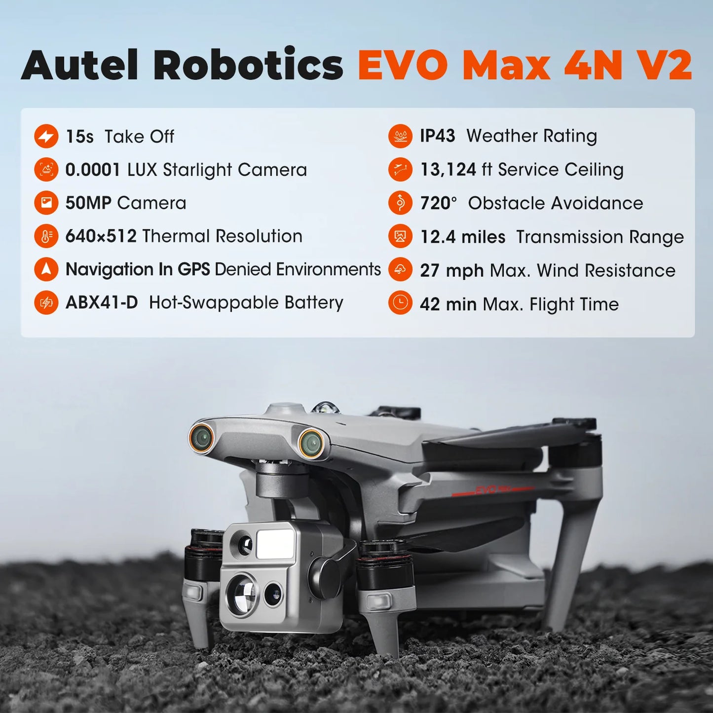Autel Robotics EVO Max 4N V2, 4-in-1 Night Vision &Thermal Imaging Drone with 8K Professional GPS 25KM,Long Transmission Range