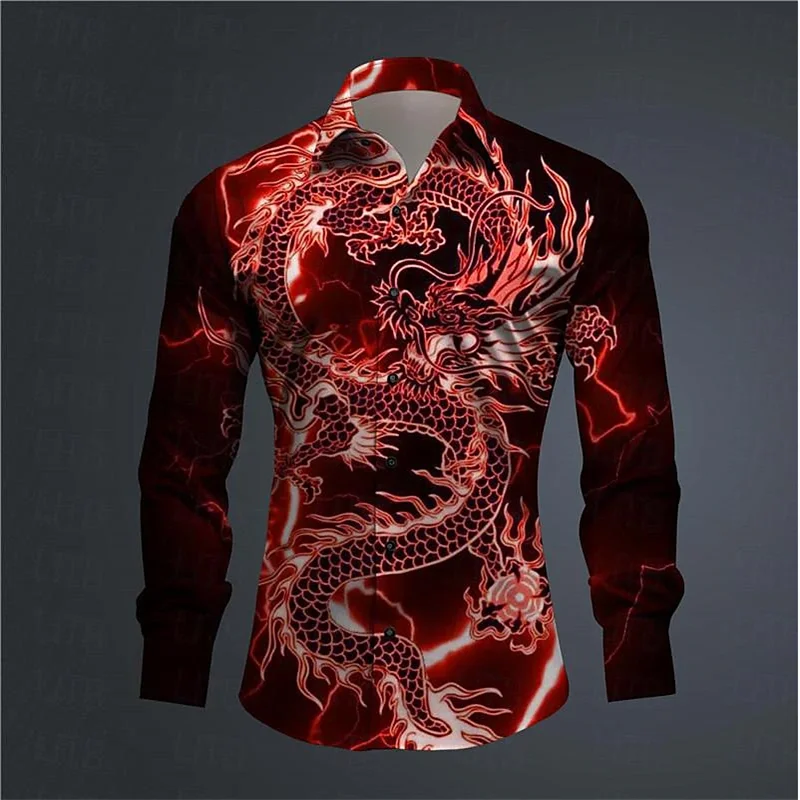 Fashion trend Men's shirt Dragon Culture Abstract 3D printed shirt for everyday wear comfortable lapel long sleeve top