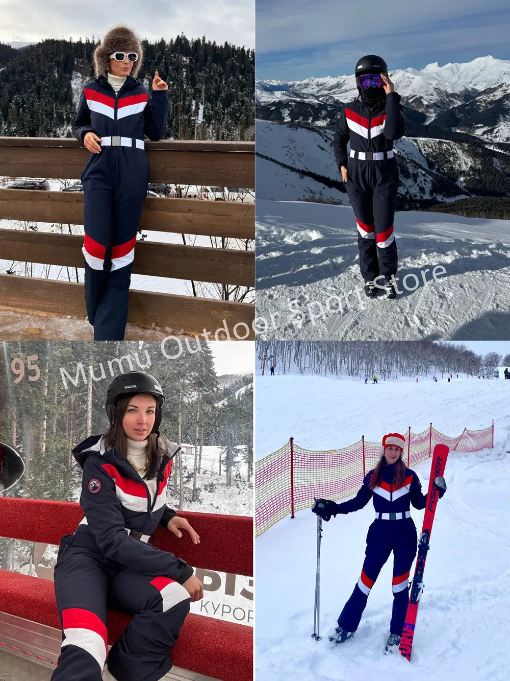 Women One Piece Ski Suit Winter Snowboard Jumpsuit Waterproof Windproof Thicken Hooded Outdoor Sport Wear for Mountain Hiking