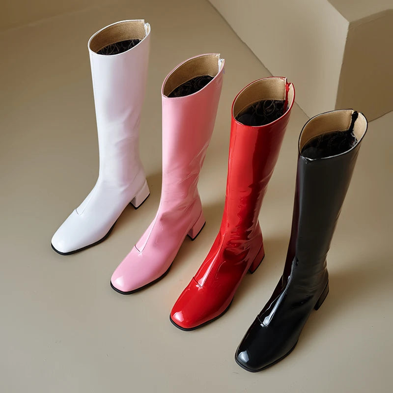 Women's Knee High Boots Winter Shoes 2025 Gold Silver Low Heeled Long Boot Ladies Party Footwear Shoes Large Size 45 Waterproof