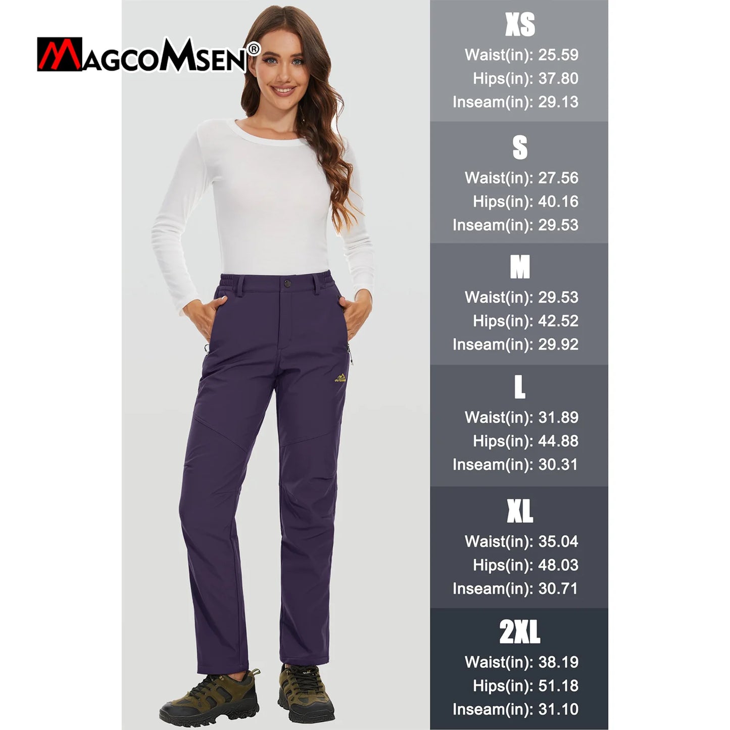 MAGCOMSEN Women's Ski Pants Winter Fleece Lined Waterproof Warm Snow Trekking Hiking Pants Outdoor Trousers Female