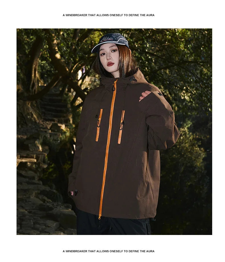 Gorpcore Waterproof Jacket Mens Couple's Ski Oversized Zipper Pocket Windbreaker Autumn High Quality Travel Camping Hooded Coats