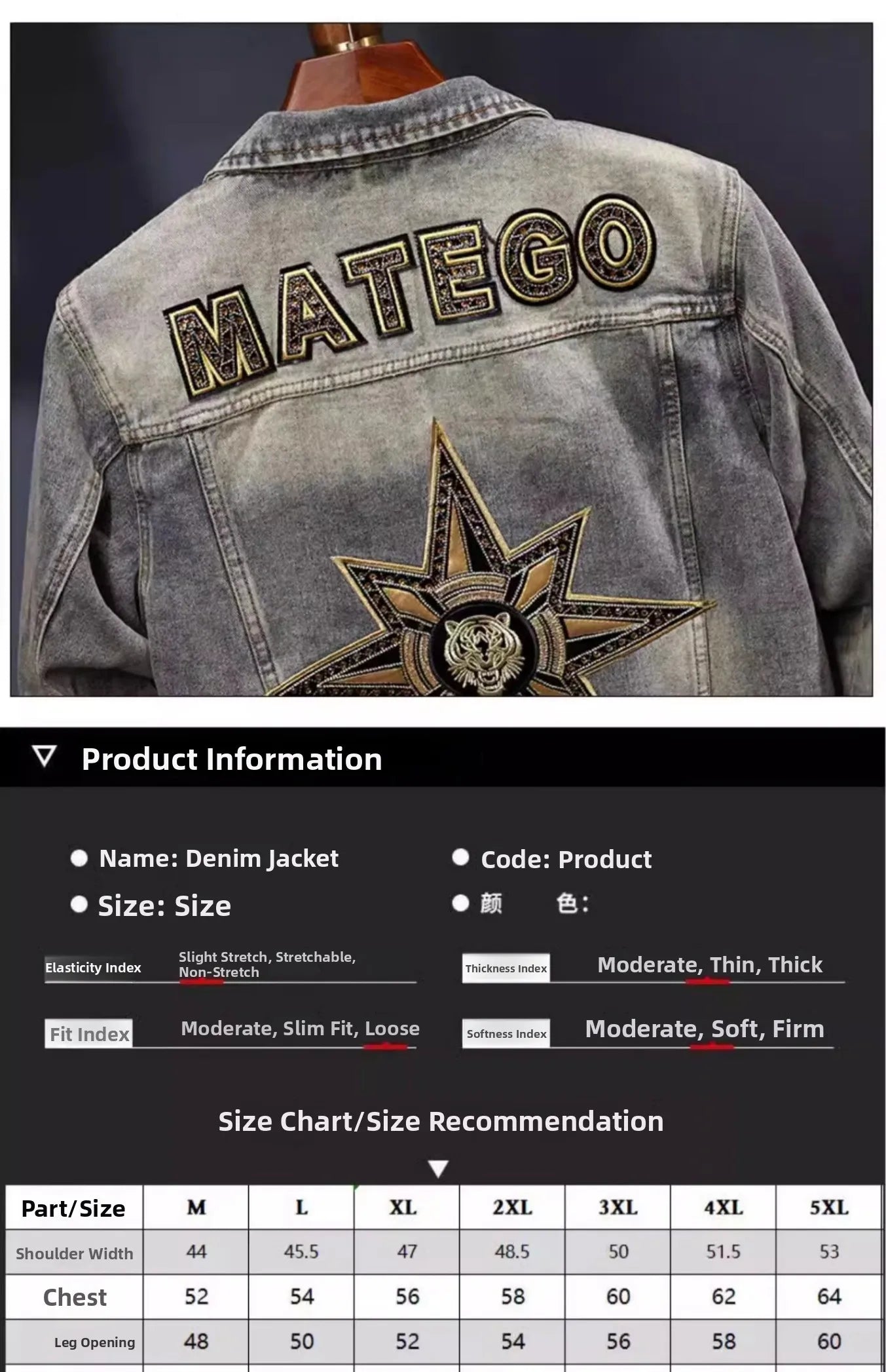 Faionable Retro Motorcycle Jaet Men's Light Colored Embroidered Denim Coat Sli Casual Cotton Polyester Blend Outerwear