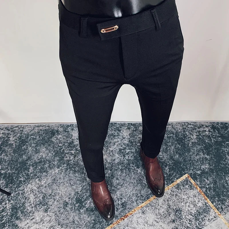 Spring 2025 Mens Casual Slim Fit Dress Pants Streetwear Suit Pants Men High Quality Office Pants All Match ankle Length Trousers