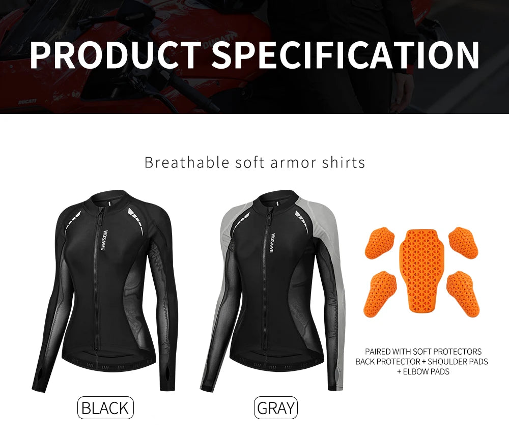 WOSAWE Summer Breathable Women's Motocross Motorcycle Armor Knight Riding Protect Anti Fall Soft Motorbike Armors Racing Jacket