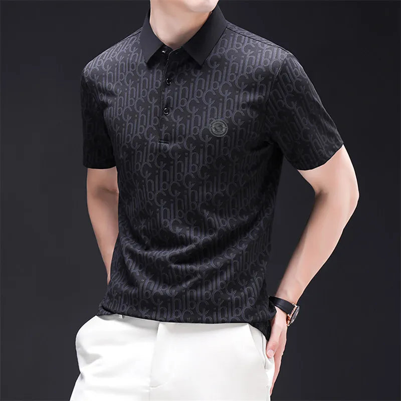 New Men's Business Casual Short Sleeved Shirt with Badge Solid Color Polo Shirt Fashionable Breathable Comfortable Versatile Top