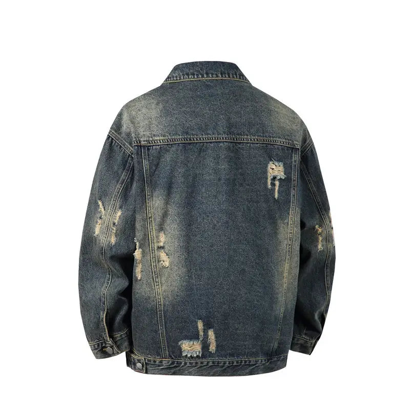 Spring Autumn Denim Jacket Men Retro Hole Jean Jacket Male Casual Streetwear Hip Hop Coats Trend Loose Motorcycles Denim Outwear
