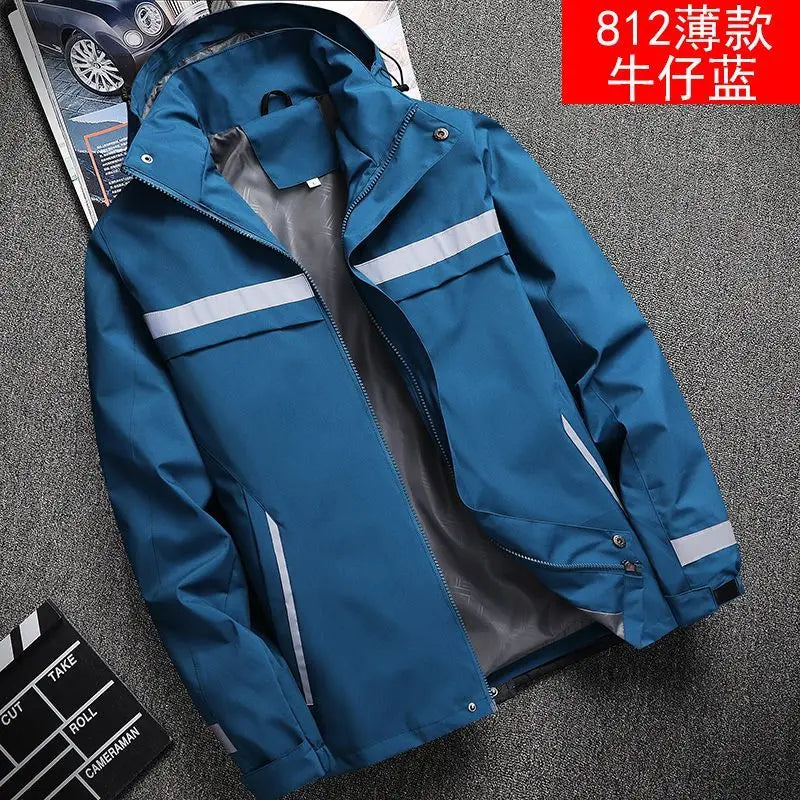 Waterproof Abrasion Resistant Windbreaker, Light Reflective Hooded Jacket for Outdoor Work