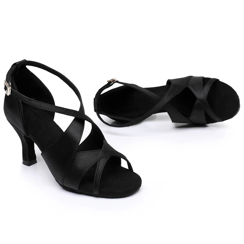 Latin Dance Shoes For Women Adults Soft Satin Breathable Sneakers Performance Shoes Cha Cha Fashion Social Dance Shoes Satin