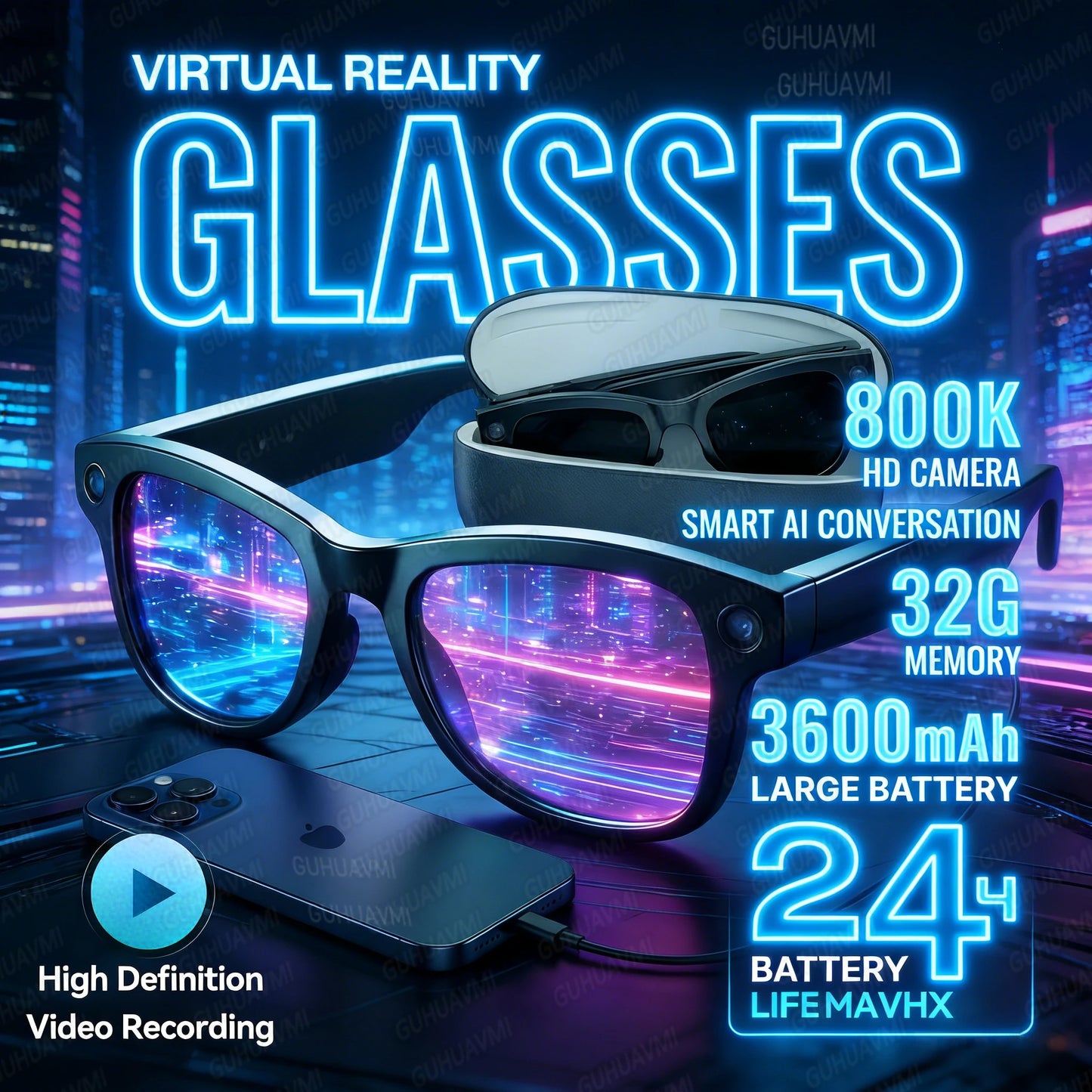 2025 New Travel Study Smart Glasses Men 800W HD Pixel Camera Video Recording WIFI Transmission Adjustable Prescription Glasses