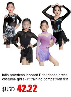 Latin american Dance velvet feather Long Dress Girls Kids Samba Salsa Cha Cha Rumba Tango Children Competition Ballroom Dresses