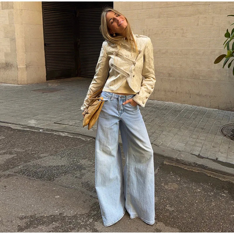 Unique Oblique Button Military Jacket Women Vintage Asymmetry Cropped Napoleon Jackets Lady New Fashion Street Spring Outwear