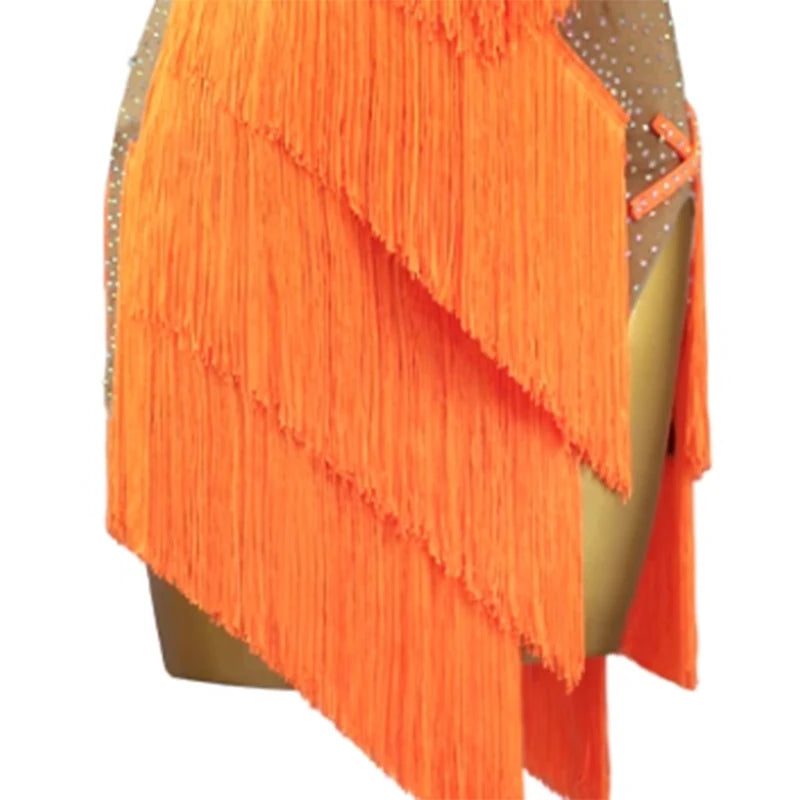Fringe Latin Dance Dress for Women Competition Salsa Rumba Dancewear Costumes Sleeveless