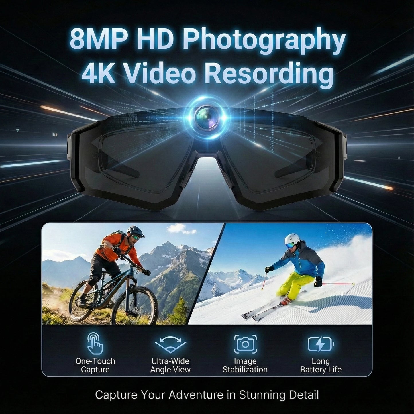 New Outdoor Sport 4K Anti-shake Camera Smart Glasses Men 1200P Video Recording Take Photo Waterproof Sandproof Sunglasses Women
