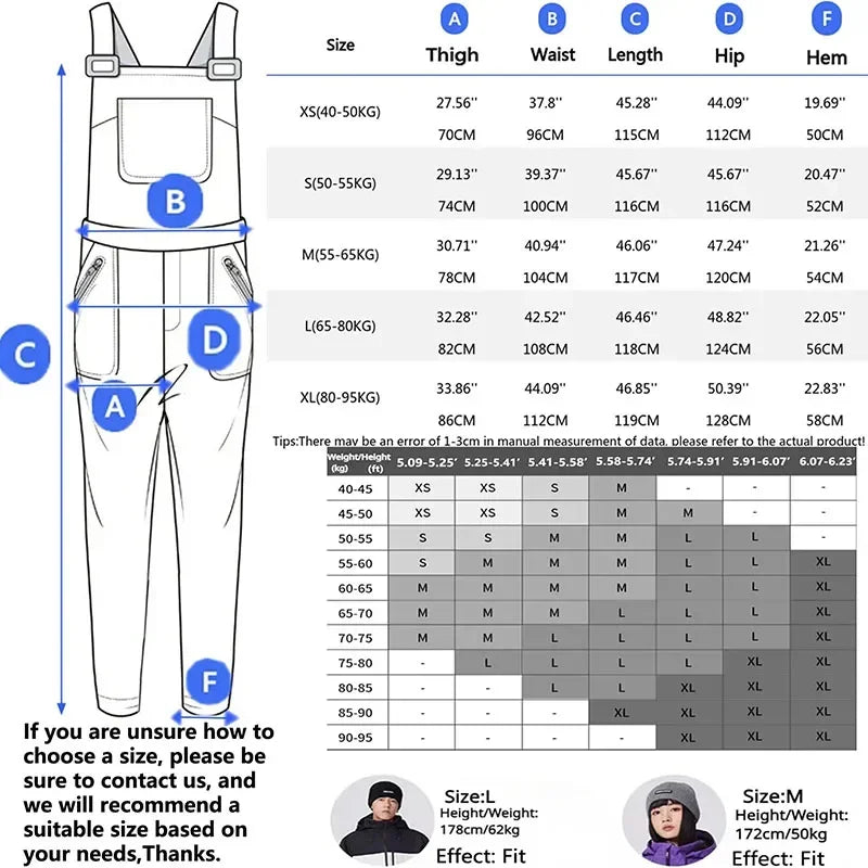 New 2025 Outdoor Winter Ski Pants for Women Men Waterproof Thermal Skiing Overalls Thickened Windproof Snowboard Straps Trousers