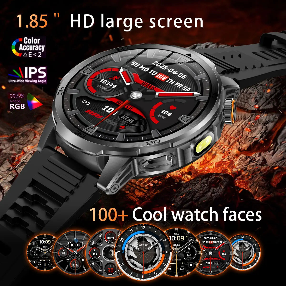 Fanwear men's smart watch SOS distress light +LED flashlight dual light mode 1000 mAh battery GPS trajectory 1.85 inch AMOLED