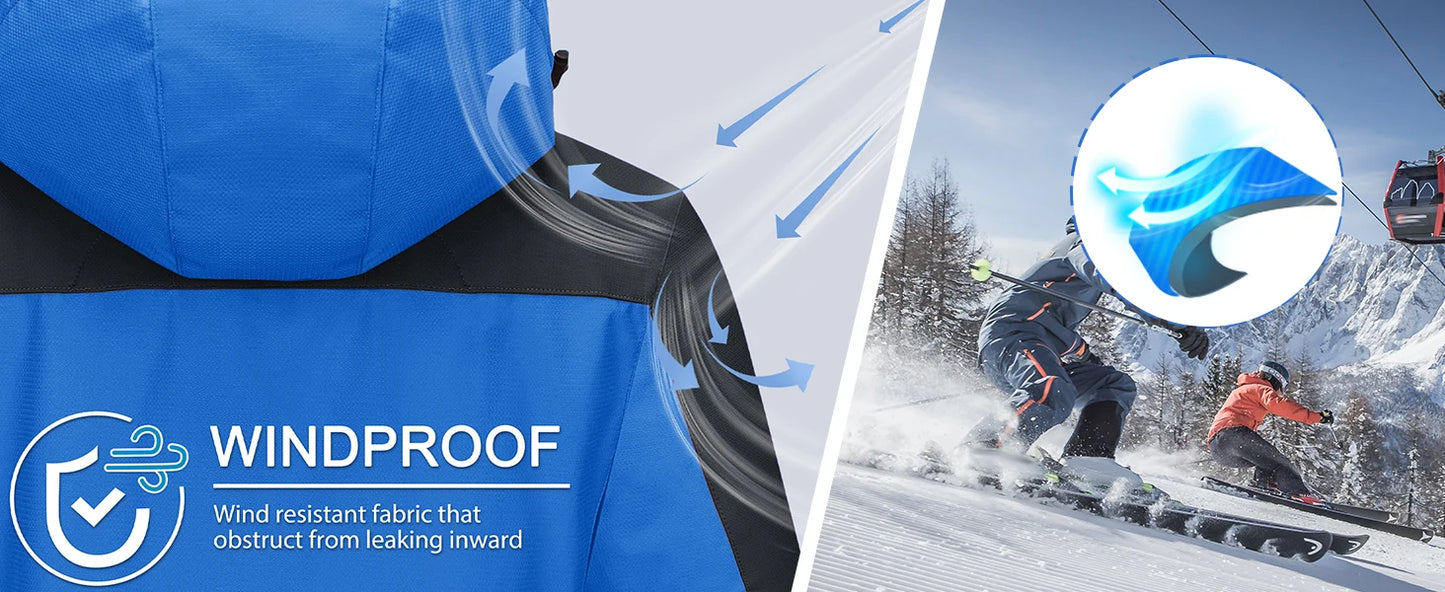 TACVASEN Men's Fleece Lined Skiing Jacket Windproof Detachable Hood Winter Thicken Warm Parkas Waterproof Outdoors Working Coat