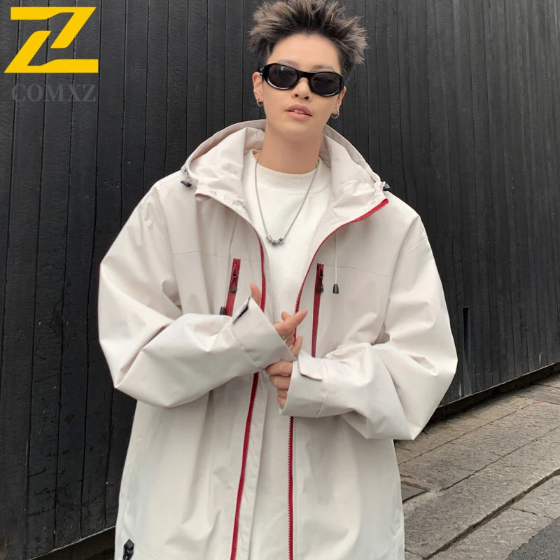 Gorpcore Waterproof Jacket Mens Couple's Ski Oversized Zipper Pocket Windbreaker Autumn High Quality Travel Camping Hooded Coats