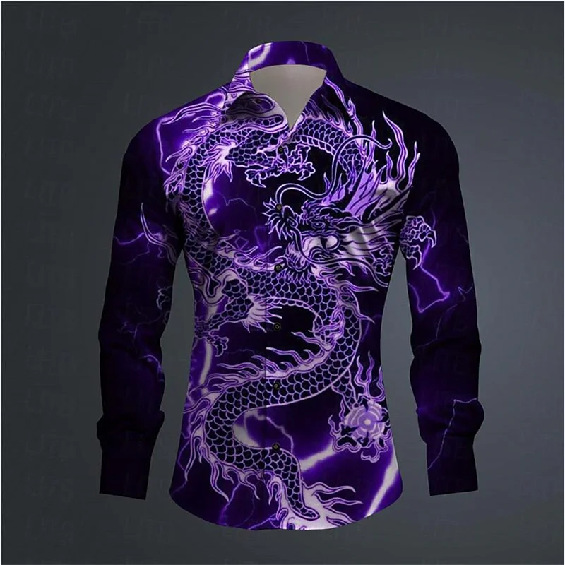 Fashion trend Men's shirt Dragon Culture Abstract 3D printed shirt for everyday wear comfortable lapel long sleeve top