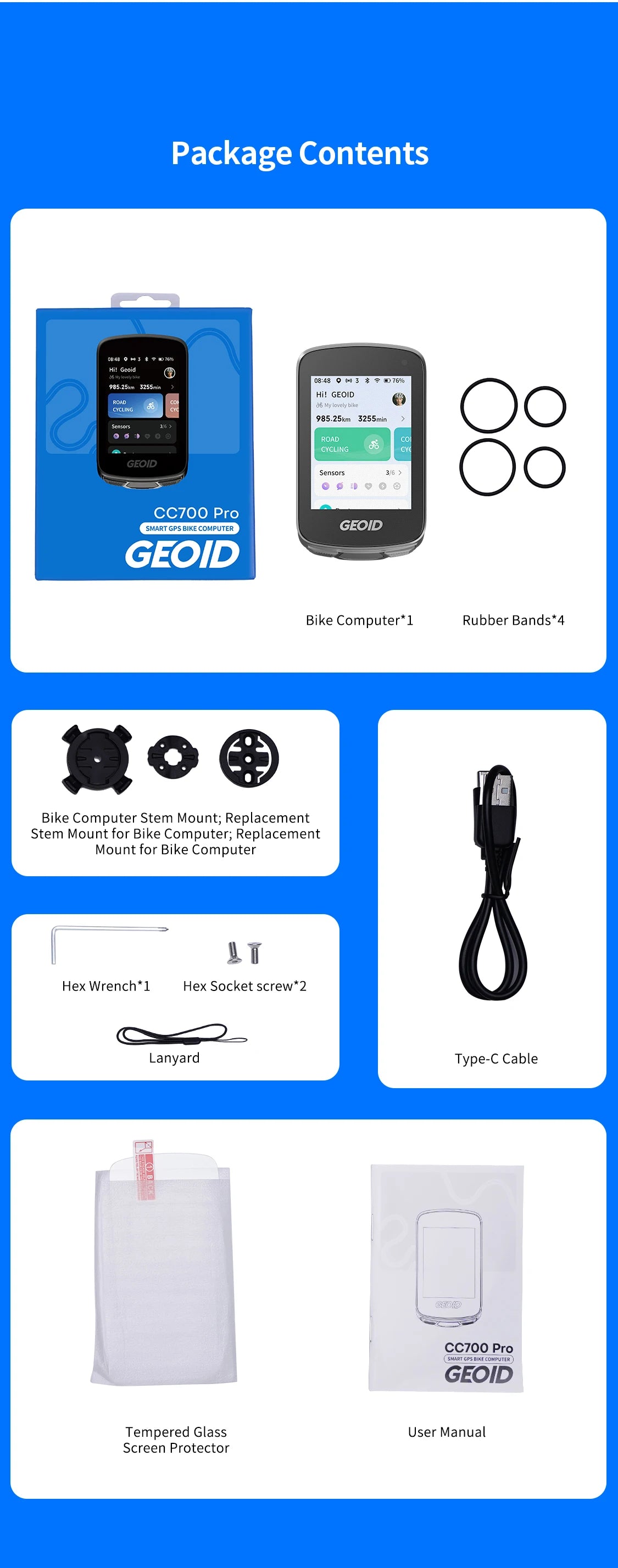 GEOID CC700 Pro Bicycle Computer GPS 2.8-Inch Touchscreen Bike Speedometer Global Map Navigation Cycling Odometer for Strava