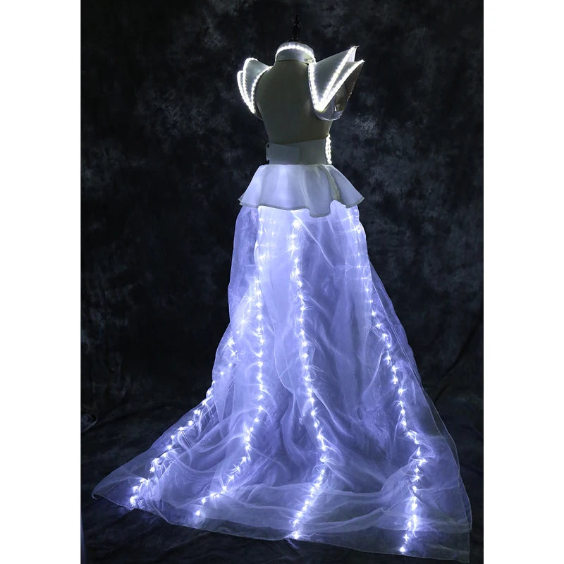 Led Light Up Performance Clothing Bar Female Dj Dance Ds Stage Luminous Waistcoat Dress Fancy Wedding Sets Nightclub Rave Outfit