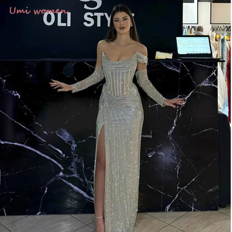 Customized Mermaid Evening Dresses Woman Elegant  Evening Dress Woman  Shiny Luxury Prom Dresses 2025 Side Slit Party