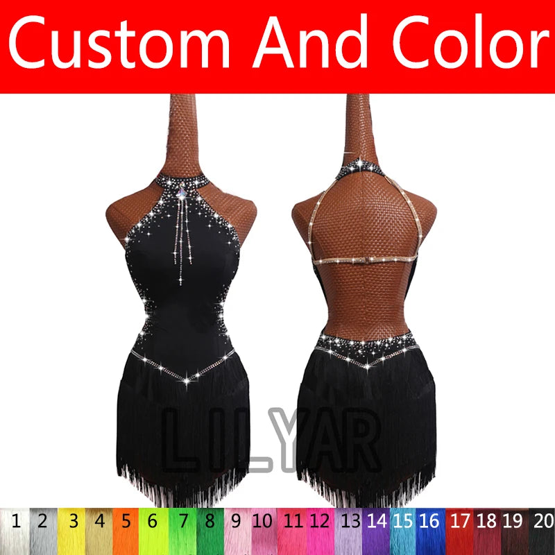 New Latin Dance Dress Competition Dress Costumes Skirt Performing Dress Rhinestone Adult Customize Children Chinese Style Collar
