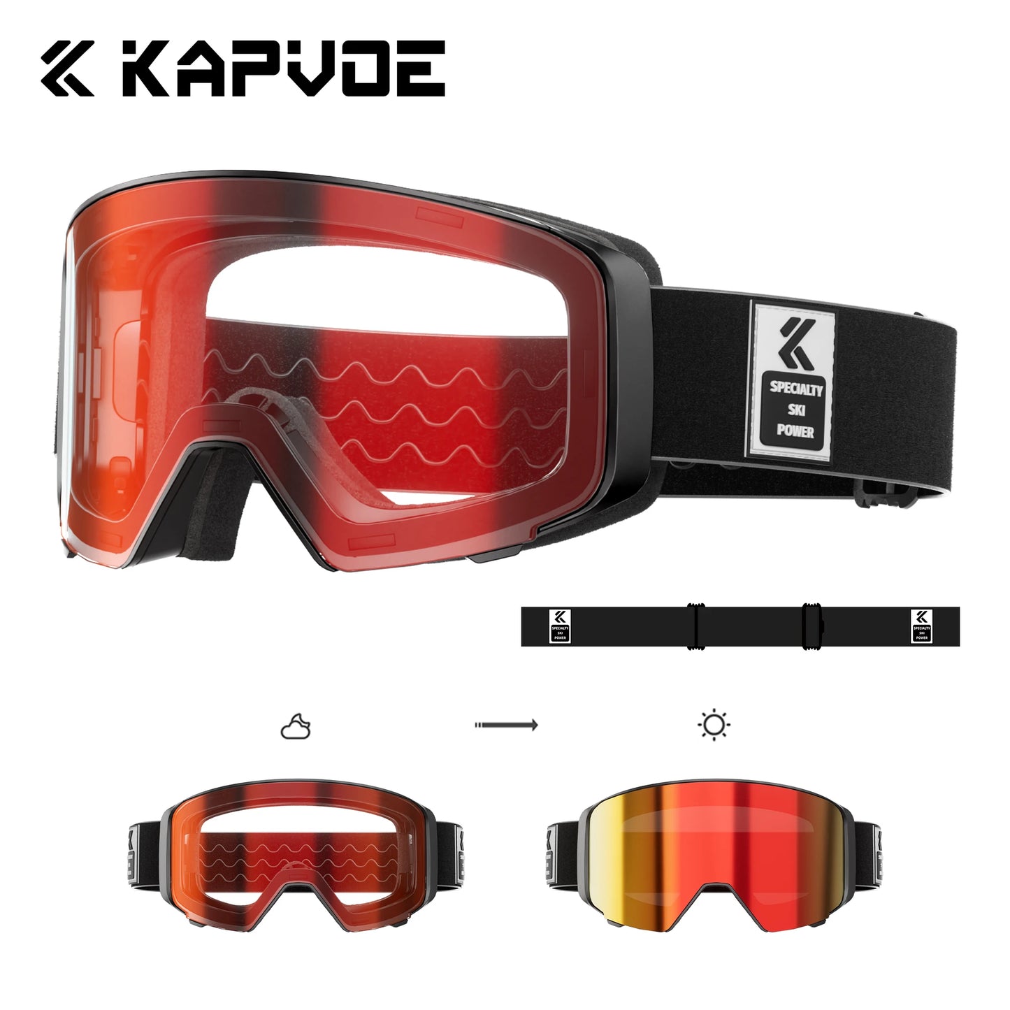 KAPVOE Outdoor Photochromic Ski Goggles Winter Snow Sports for Unisex Snow Glasses UV400 Anti-fog Magnetic Snowboard Glasses