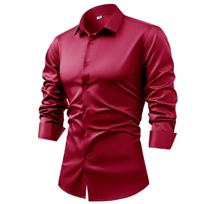 Silk cotton long sleeved shirt men's pure white shirt 2025 spring high-end sense inch shirt casual business suit formal wear