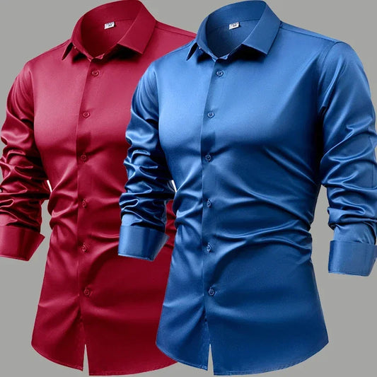 Silk cotton long sleeved shirt men's pure white shirt 2025 spring high-end sense inch shirt casual business suit formal wear