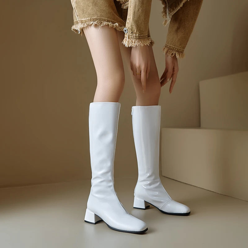 Women's Knee High Boots Winter Shoes 2025 Gold Silver Low Heeled Long Boot Ladies Party Footwear Shoes Large Size 45 Waterproof