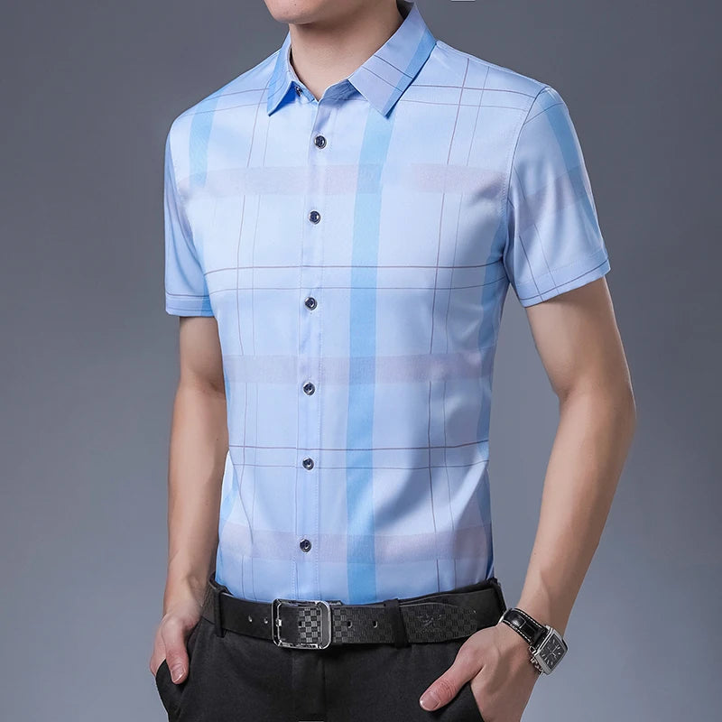 New Men's Casual Printed Short Sleeved Lapel Shirt for Summer Fashion Comfort No Ironing Wrinkle Resistant Top